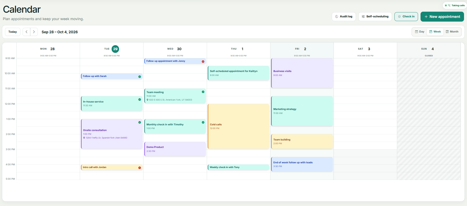 Clearelay calendar showing the week's appointments