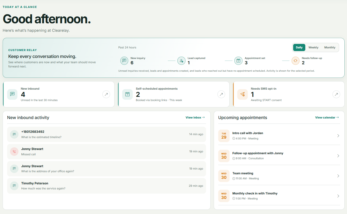 Clearelay dashboard preview