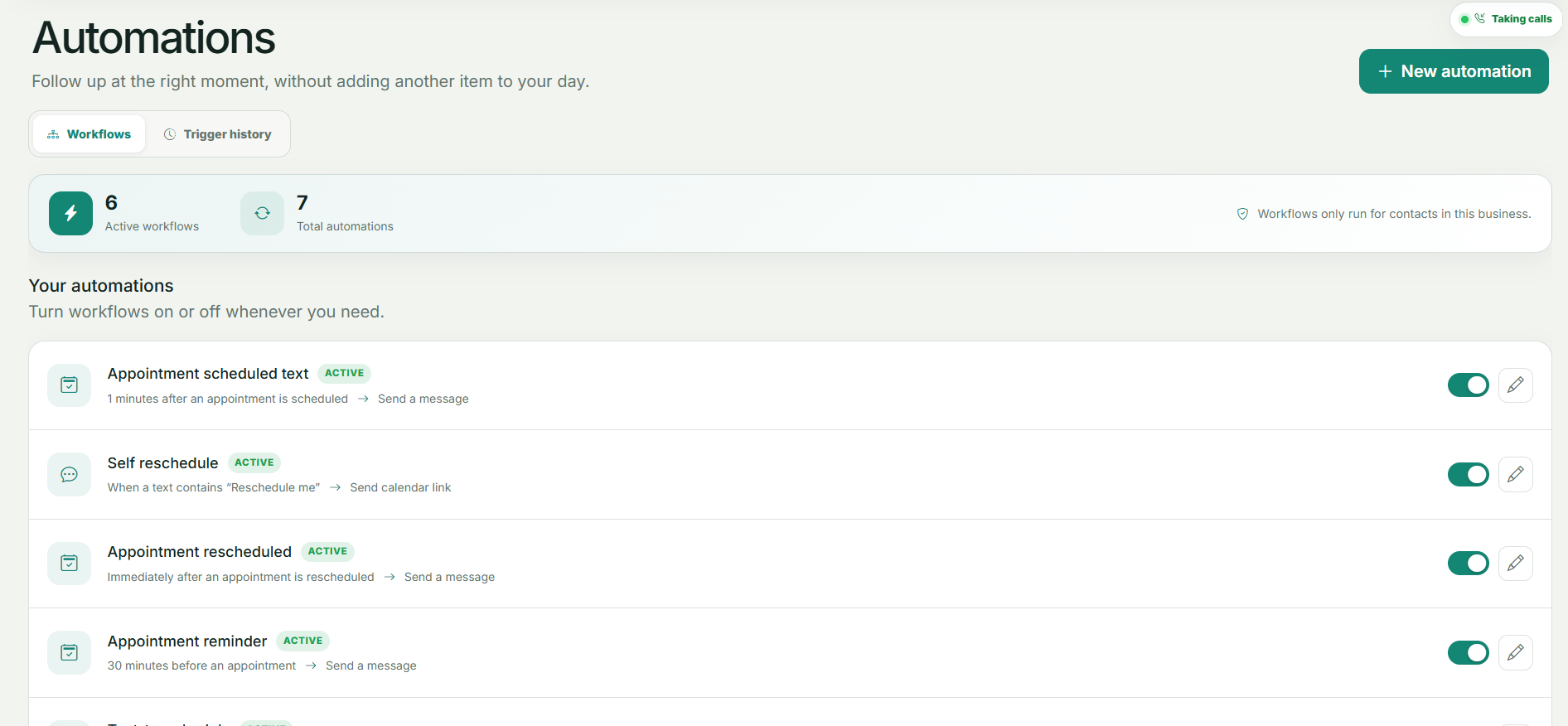 Clearelay automations showing active workflows