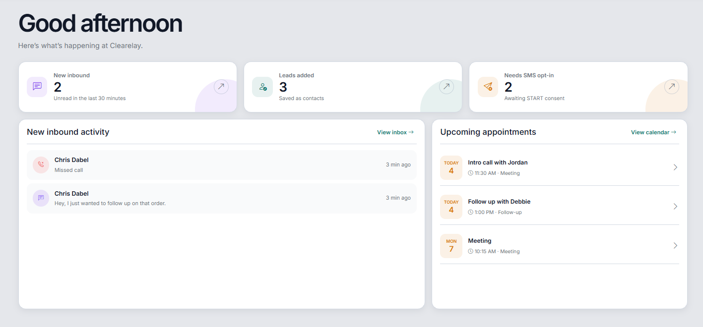 Clearelay dashboard preview